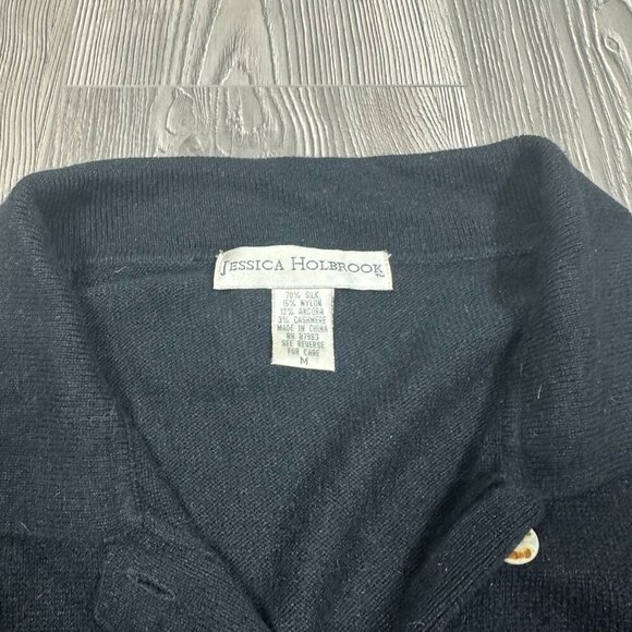 Jessica Holbrook Silk Blend Knit Shirt Black Medium Classic Minimal - Picture 3 of 7